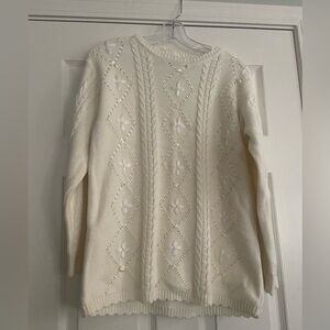 Vintage Liz Claiborne Sport Cream Cable Knit Sweater Coastal Grandma Petite Med